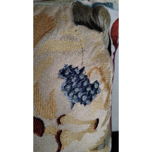 Pier 1 Imports Floral Embroidered Lumbar Pillow Blue Yellow Orange Zipper 19x13 - Picture 7 of 7